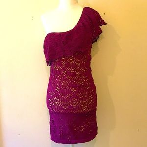 NWT Bebe One Shoulder Lace Form Fitted Dress -Sz M